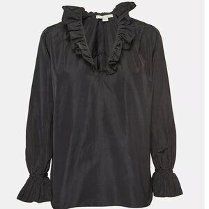 Stella McCartney Black Silk Blend Blouse Crepe Ruffled Neck Size 38